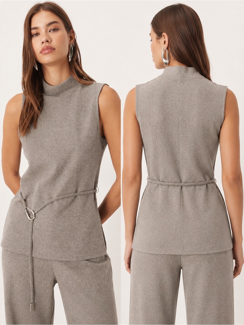 Mango NWT Belted Mock Neck Knit Top S